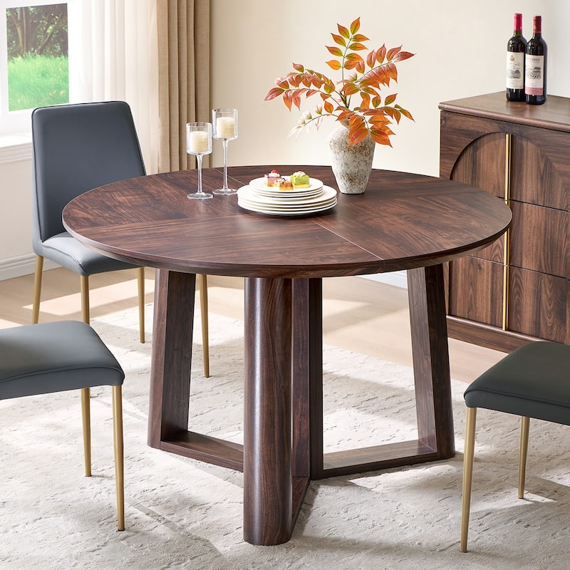 Modern Dining Table for 4-6, Round Dining Room Table for Kitchen - Walnut