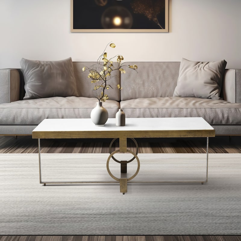 Sagebrook Home Modern Glam Iron Marble Top Coffee or Accent Table