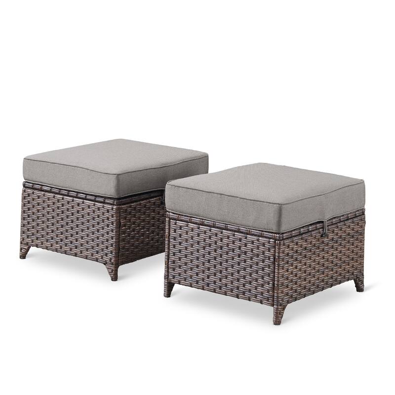 2 Pieces Patio Rattan Ottomans with cushions