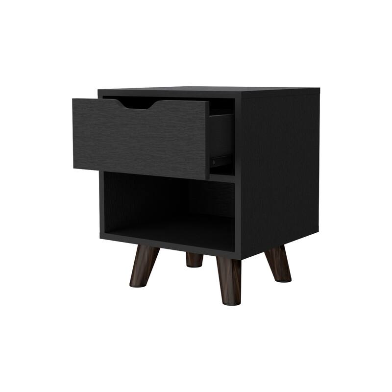 1-Drawer Open Shelf Nightstand with Ample Storage