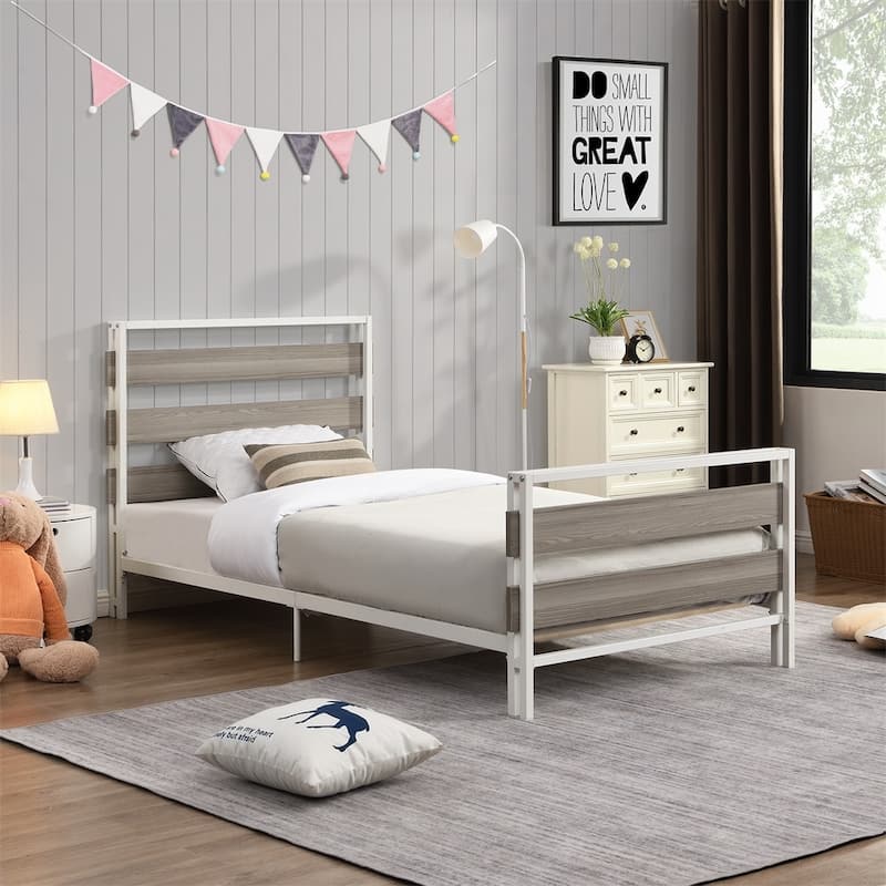 Metal Bed Frames Slat Support Platform Twin Beds - Grey
