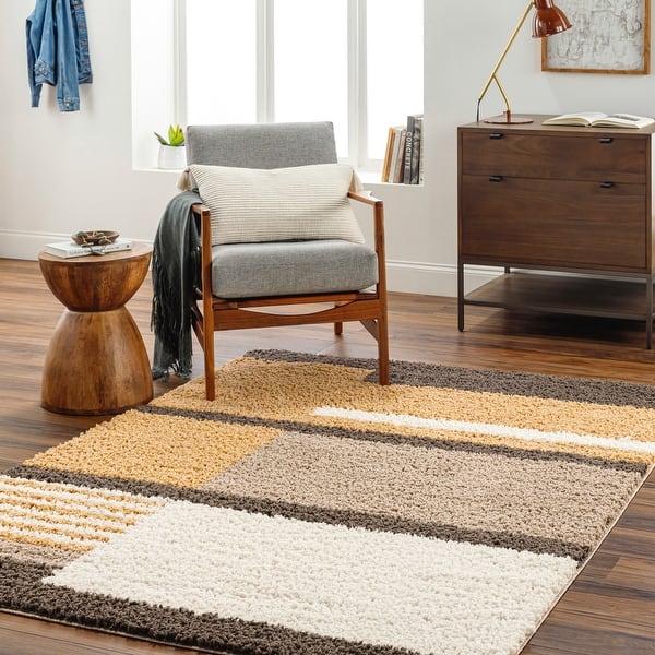 slide 2 of 6, Livabliss Birmingham Mid-Century Mod Plush Area Rug 5' 3" x 7' - Gold/Cocoa