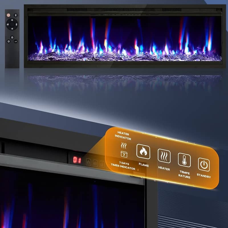 Ultra-Thin Electric Fireplace, Wall Mounted or Recessed, 750W/1500W Heater