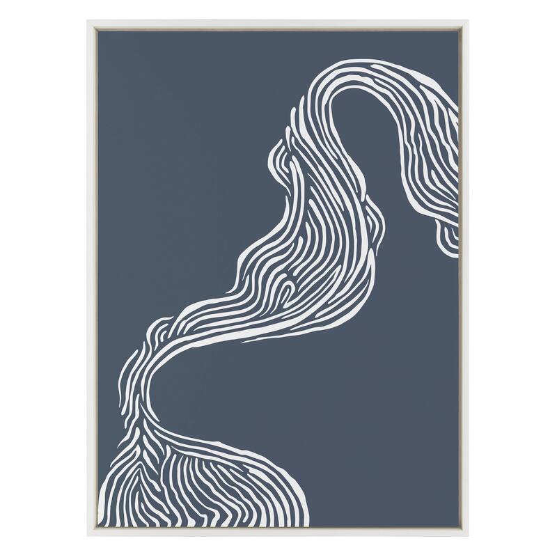Kate and Laurel Sylvie Rich Blue Abstract River Framed Canvas by The Creative Bunch Studio