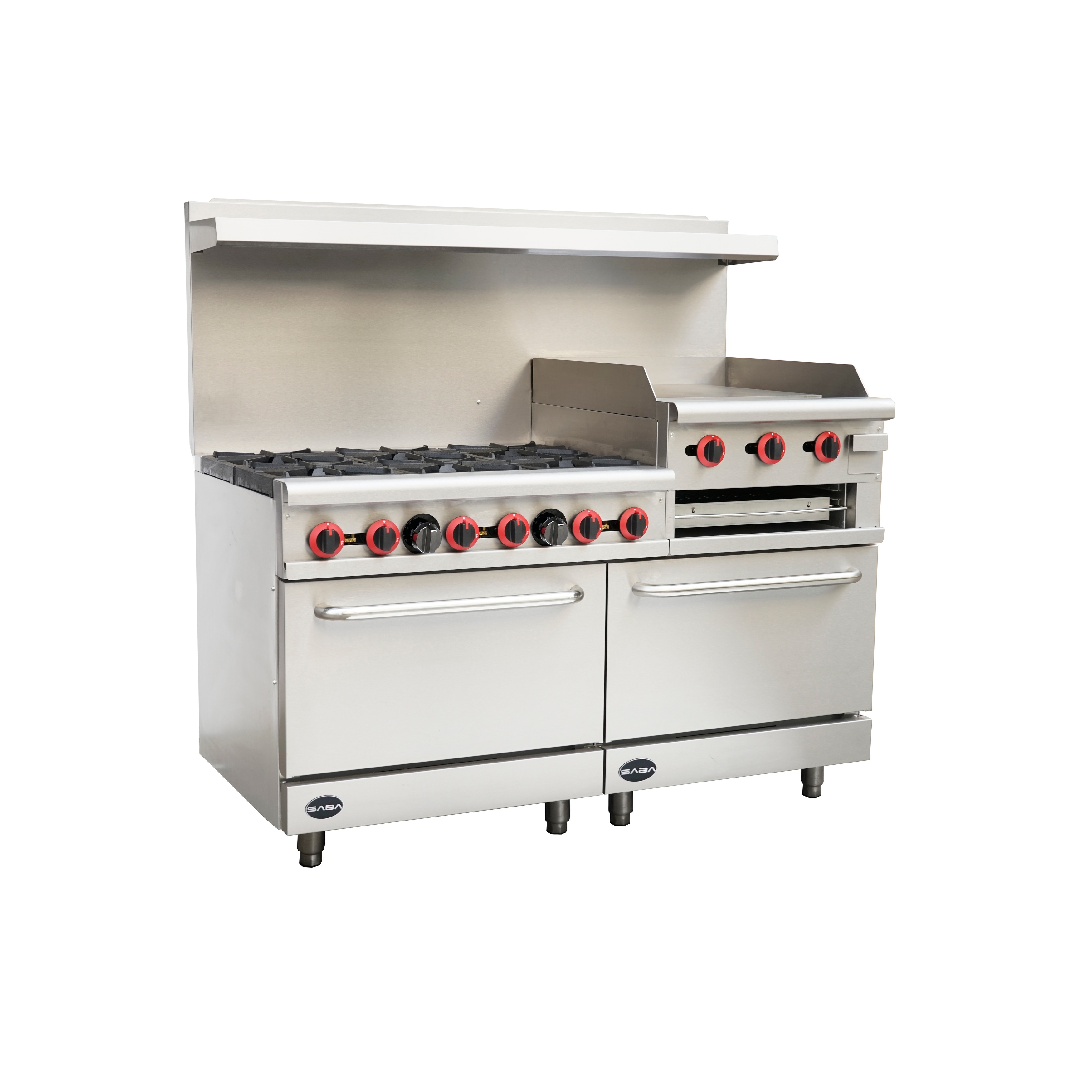 SABA GR60-GS24 Commercial 6 Burner Double Oven Gas Range and Griddle and Broiler