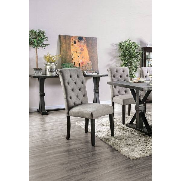 Classic Linen Fabric Solid Wood Upholstered Dining Chairs 2pc Set