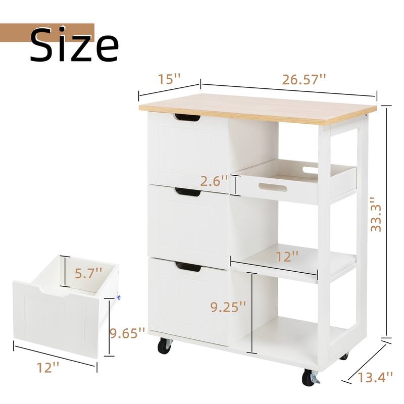 Futzca Kitchen Island Cart with 3 Open Shelves and 3 Drawers - N/A