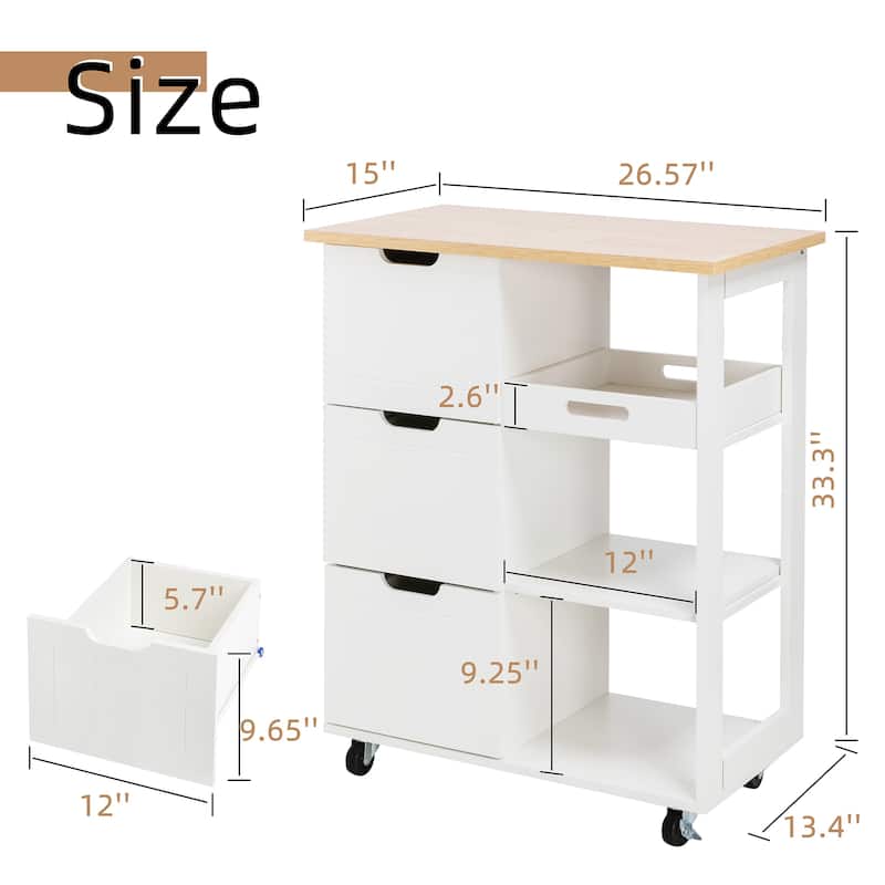Futzca Kitchen Island Cart with 3 Open Shelves and 3 Drawers