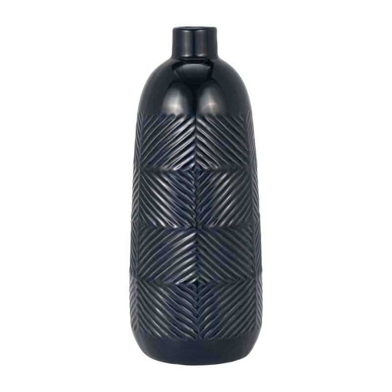Sagebrook Home Ceramic Cylinder Textured Lines Vase - 7" x 7" x 16" - Lines Blue