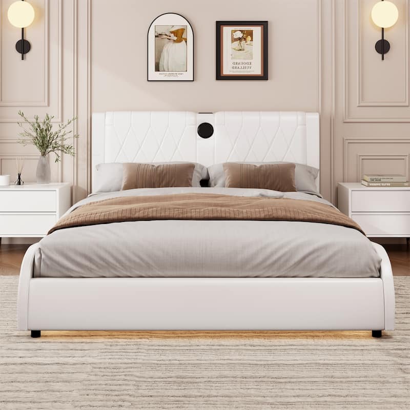 Full Size Luxurious Faux Leather Platform Bed with RGB LED Lights