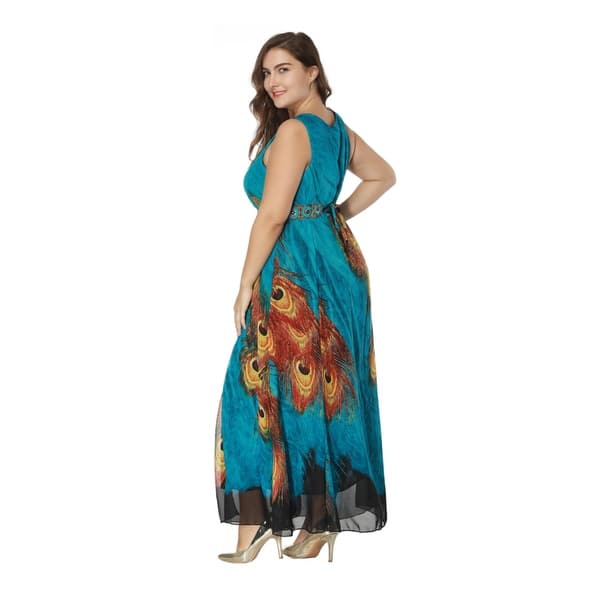 Shop Plus Size Boho Peacock Maxi Dress Xl To 8xl On Sale