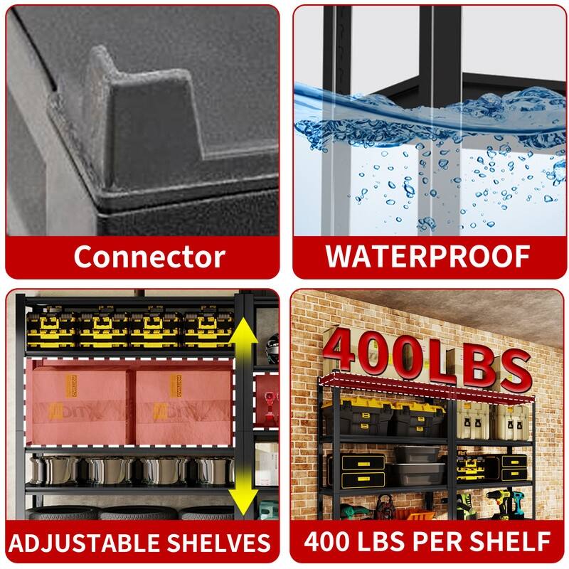 4/5 Tier Adjustable Metal Storage Shelves Bookcase, Black/Natural, 48"/63"H