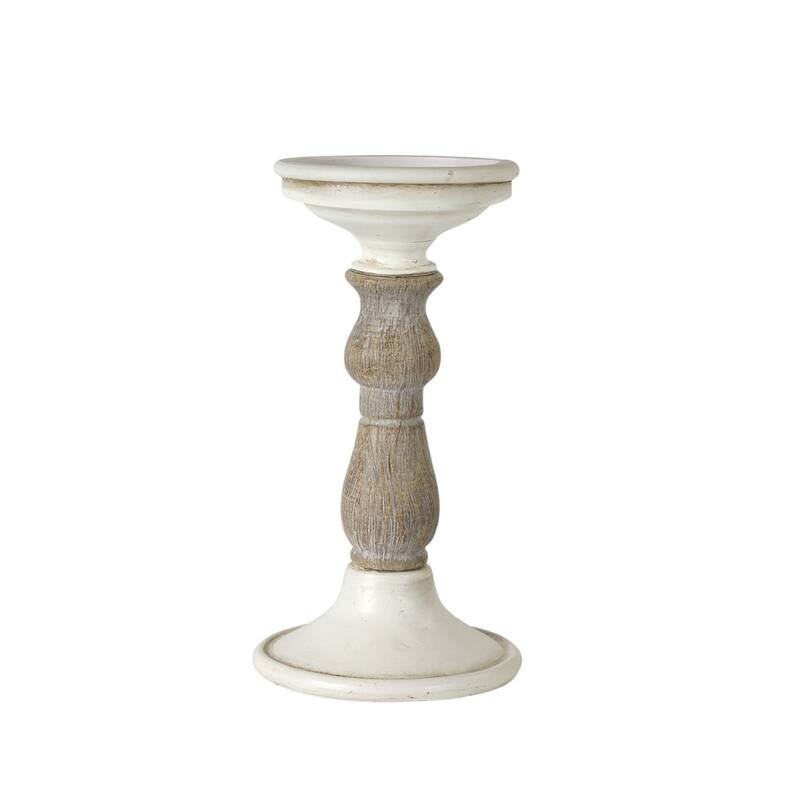 Set of Three Ivory and Natural Resin Tabletop Pillar Candle Holders - One Size