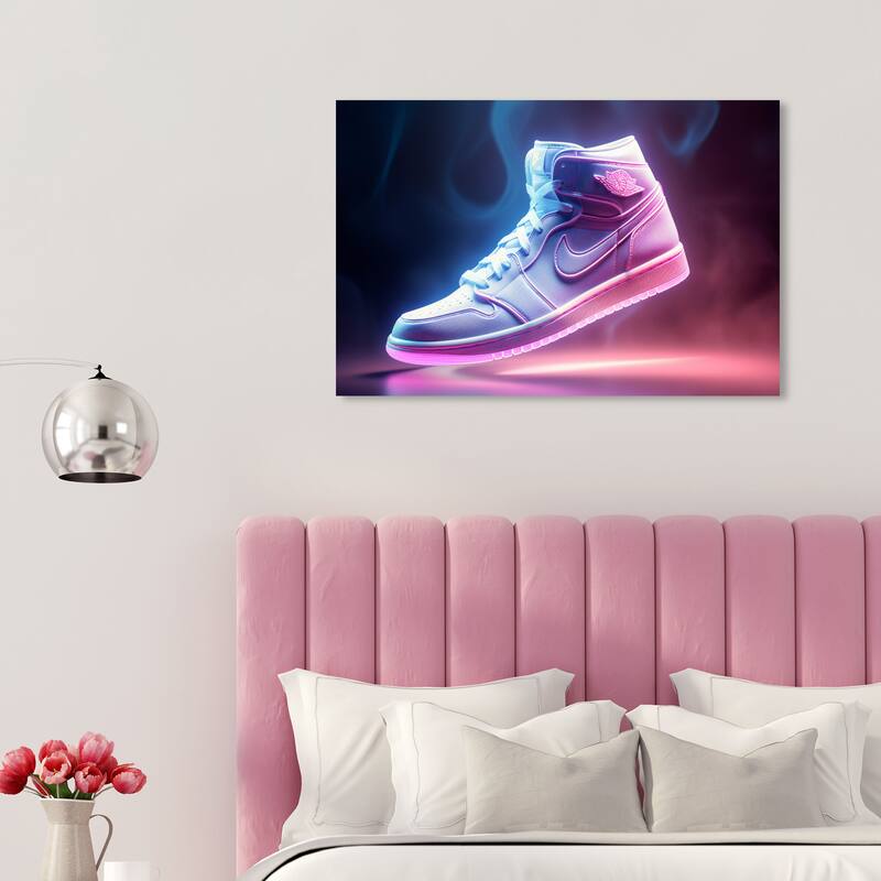 Wynwood Studio Canvas Fashion and Glam Cool Flame Sneaker Purple Modern & Contemporary Wall Art Canvas Print - 30 x 20