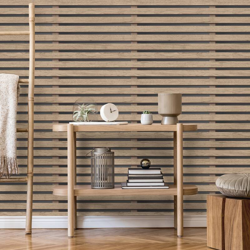 Fine Decor Marlow Brown Wood Slats Wallpaper