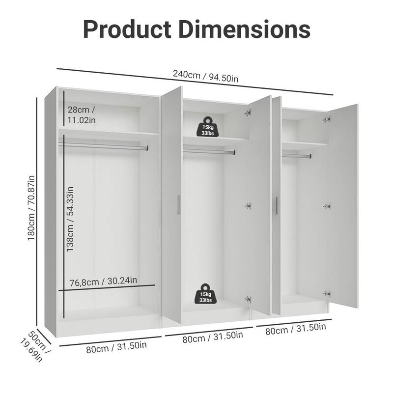 Madesa 6 Doors Storage Cabinet with Ample Shelves Space 94"L Utility Armoire Closet Entryway and Bedroom Organization Unit