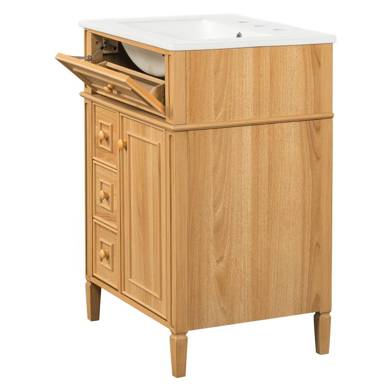 24" Bathroom Vanity with Sink - Wood Cabinet with Flip-Out Drawer, 2 Soft-Close Drawers & Door, Solid Wood & MDF