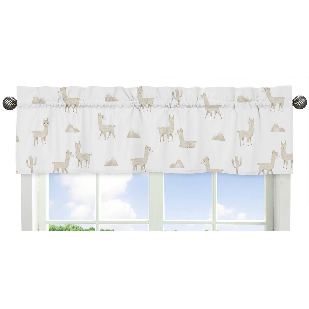 Boho Llama Window Curtain Valance - Gender Neutral Beige Taupe Tan White Bohemian Southwest Aztec Watercolor Mountain Farmhouse