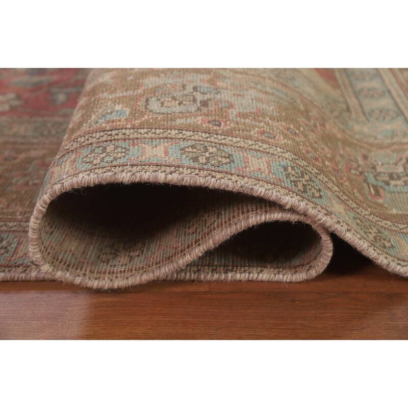 Pink Distressed Tabriz Persian Antique Rug Hand-knotted Wool Carpet - 9'5" x 12'3"