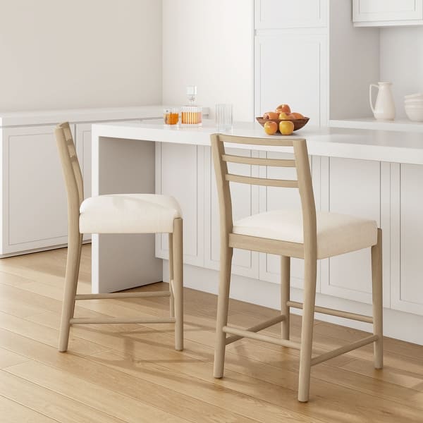 slide 2 of 24, Christopher Knight Home - Adaline Modern Upholstered Counter Stool Set of 2 with Ladder Back 37.5" H - Beige - Counter Height