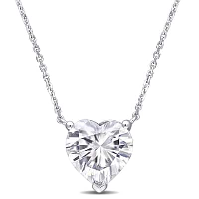 Miadora 3 1/2ct DEW Moissanite Solitaire Heart Station Necklace in 14k White Gold - 11.1 mm x 17 inch x 10 mm