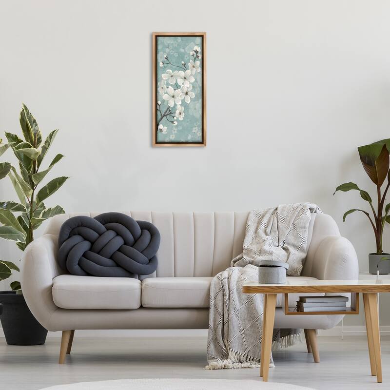 Stupell Cherry Blossoms on Green Framed Floater Canvas Wall Art Design By Janet Tava