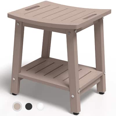 HDPE Shower Bench - Taupe Shower Stool for Inside Shower Waterproof - Spa Bathroom Chair Seat with Handle, Storage Shelf