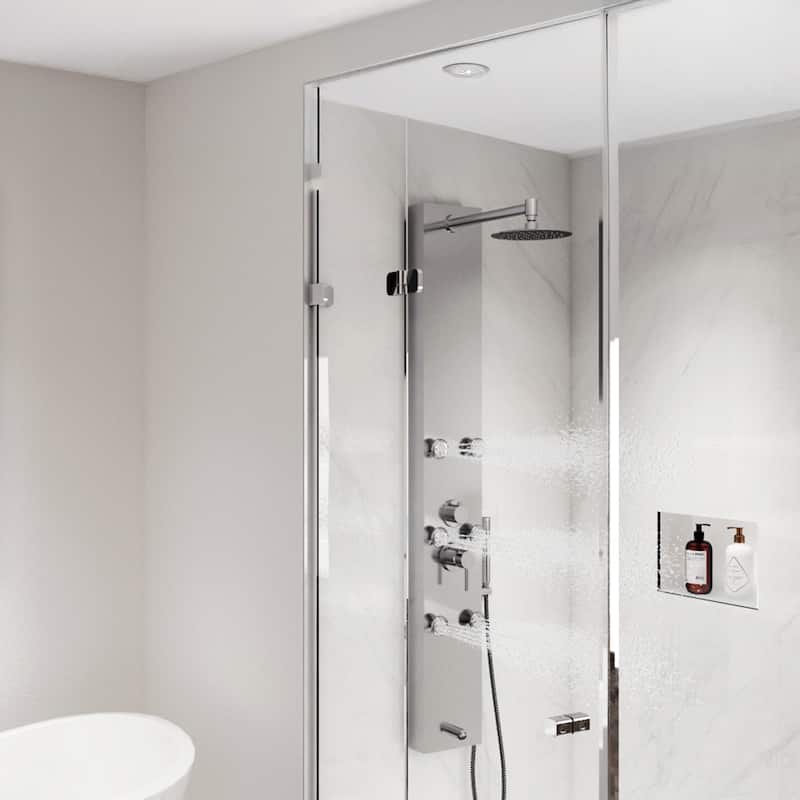 Monterey 8-in Rain Showerhead ShowerSpa with 6-Body Jets Handshower and Tub Spout Brushed Stainless Steel 1.8 GPM