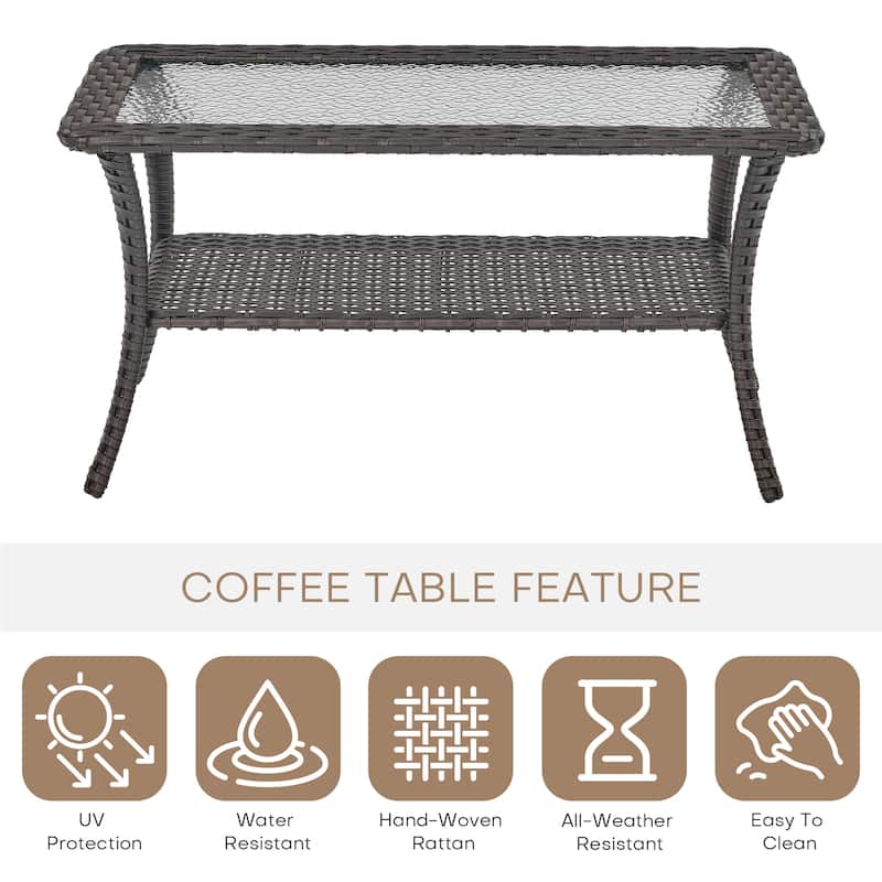 Patio Loveseat with Swivel Chair and Coffee Table - Blue cushion - Brown