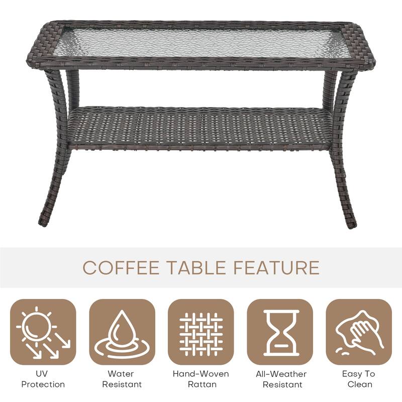 Patio Loveseat with Swivel Chair and Coffee Table - Grey cushion - Brown