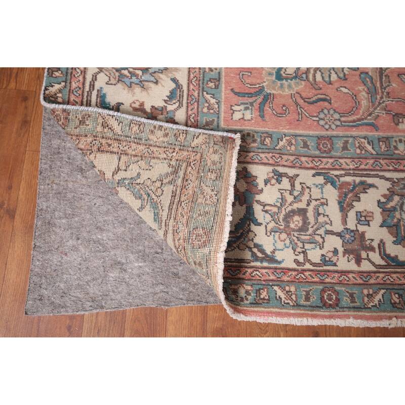 Pink Tabriz Persian Vintage Rug Hand-Knotted Oriental Wool Carpet - 9'9"x 12'10"