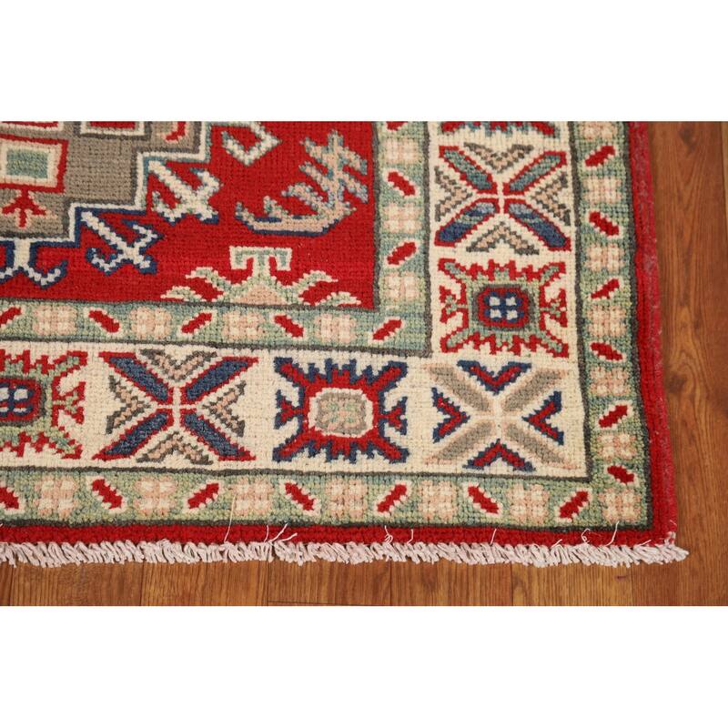 Red Kazak Foyer Rug Handmade Traditional Wool Carpet - 3'0"x 3'11"