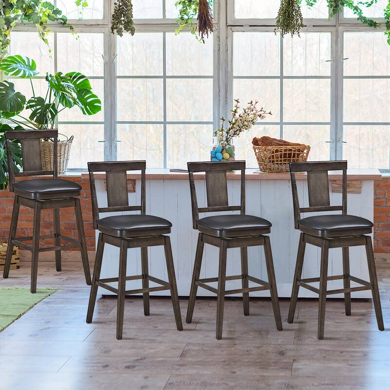 Swivel Bar Stool 29 inch Upholstered Pub Height Bar Chair with Rubber - Dark Grey