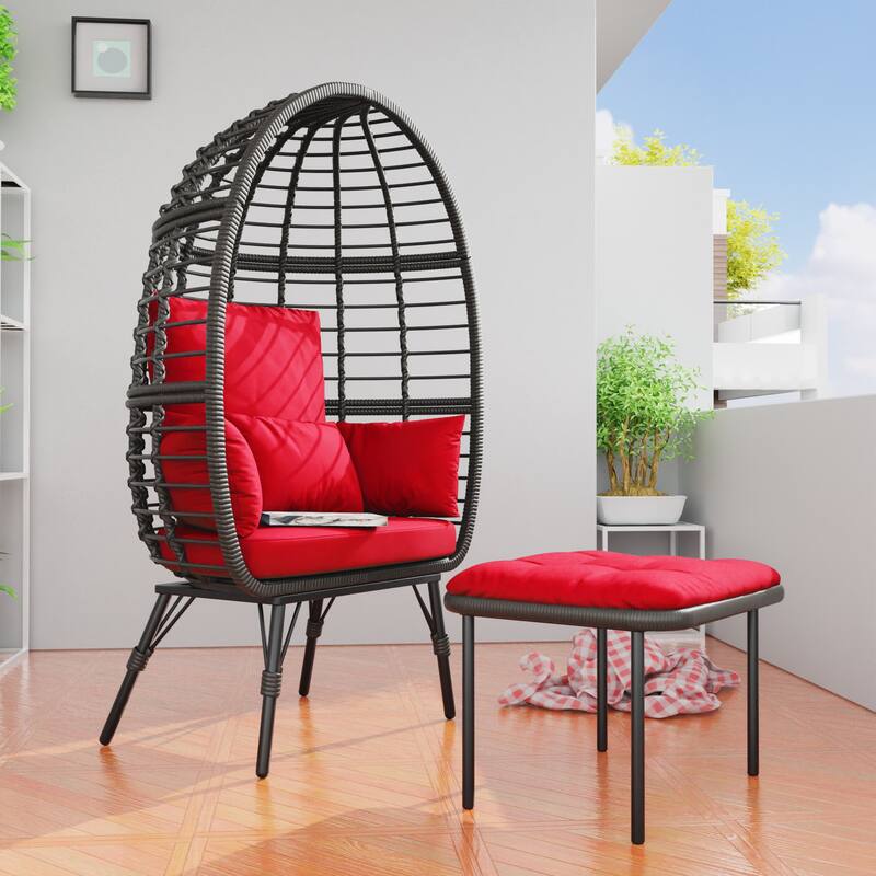 Cozywor Patio Indoor/Outdoor Egg Lounge Chair with Ottoman and Cushions