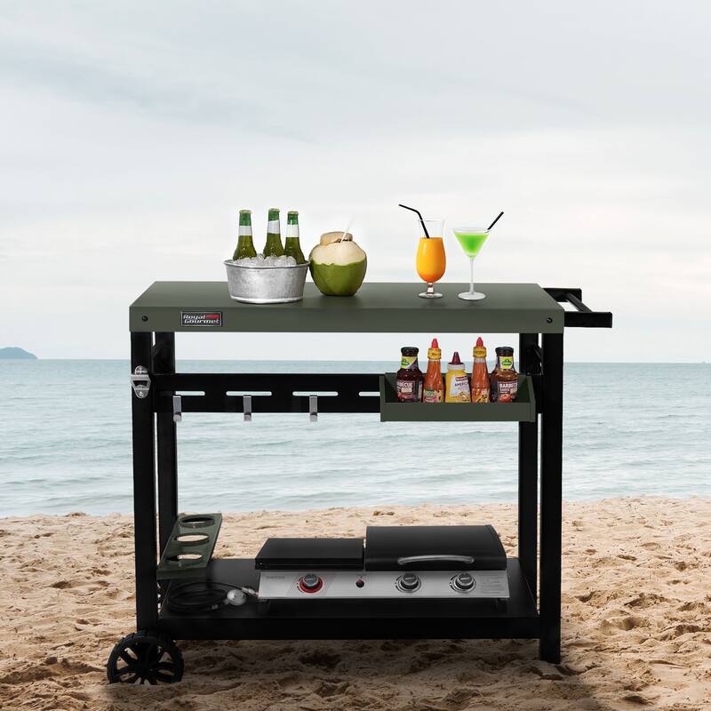 Royal Gourmet Double-Tier Dining Cart with Olive Green Top - N/A