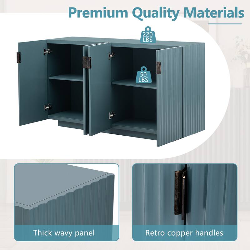 Elegant 4-Door Buffet Cabinet with Ample Storage Space and Wave Design for Home and Kitchen Use