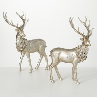 17.5"H and 16.75"H Sullivans Regal Silver Deer Figurine - Set of 2, Christmas Decor
