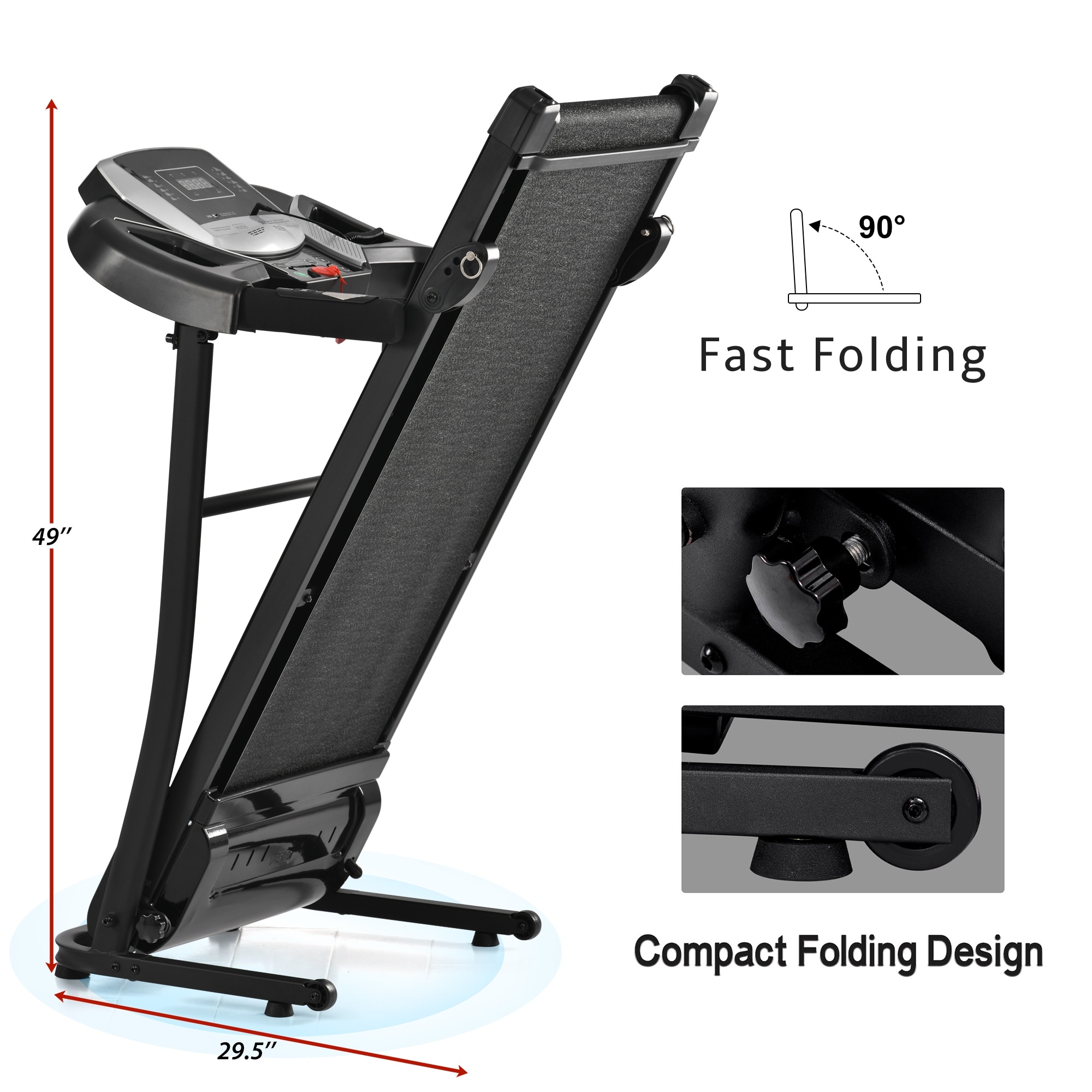 Premium Folding Treadmill with Handraill 3 Level Incline 12 Preset Programs Walking Treadmill w/ Incline for Home Office, Black