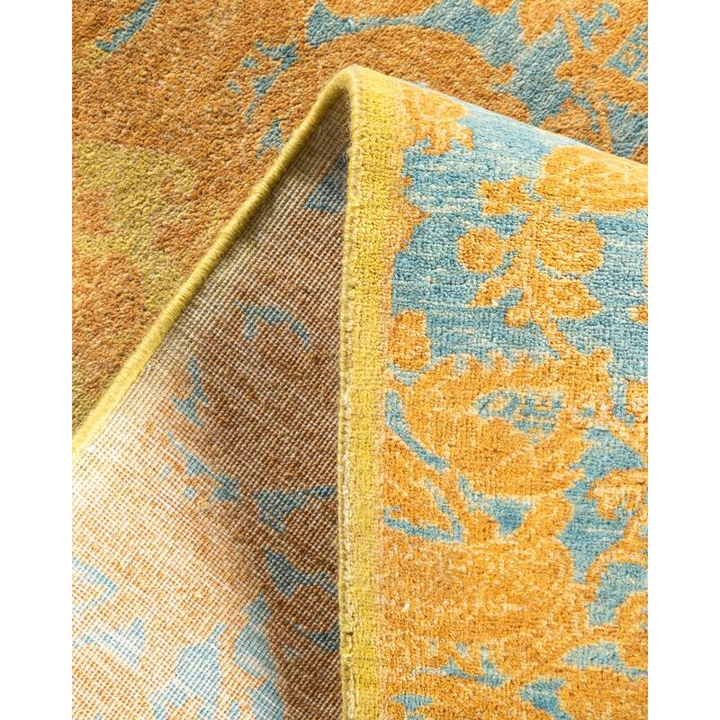 Overton Handknotted Wool Traditional Abstract Green Runner
