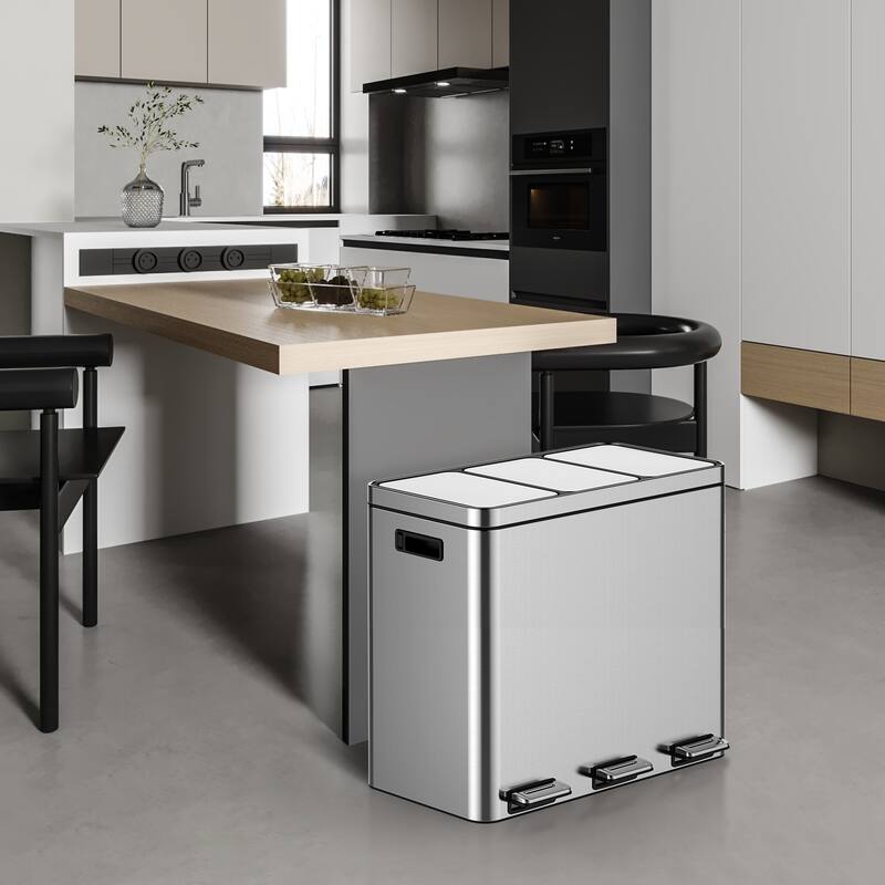 Kitchen Trash Can, 3x5.3 Gallon Garbage Can with Removable Inner Buckets, Step On Pedal