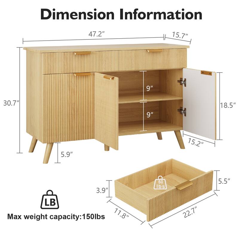 Pocassy 47" Modern Buffet Cabinet with Storage
