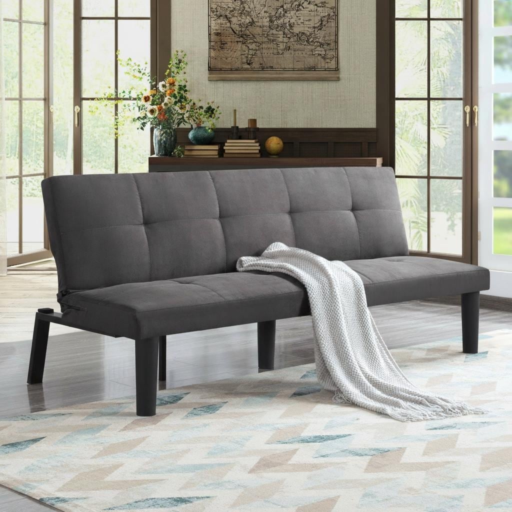 68.9-inch Faux Suede Convertible Sofa Bed with 3-Position Backrest, Twin Size for Small Spaces