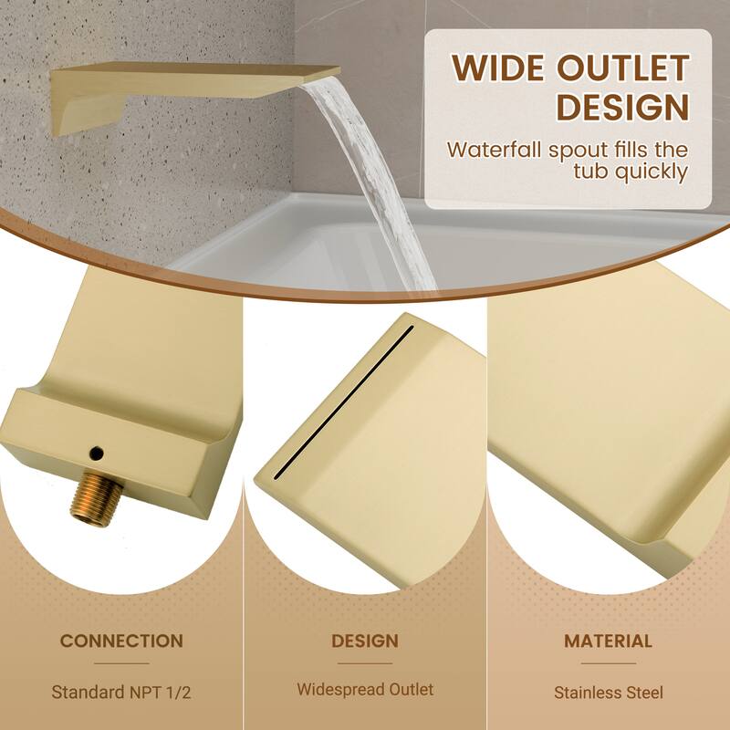 4-Spray Wall Mount 12 and 6 in. Dual Fixed and Handheld Shower Head with Waterfall Tub Spout (Valve Included) - 12" x 12"