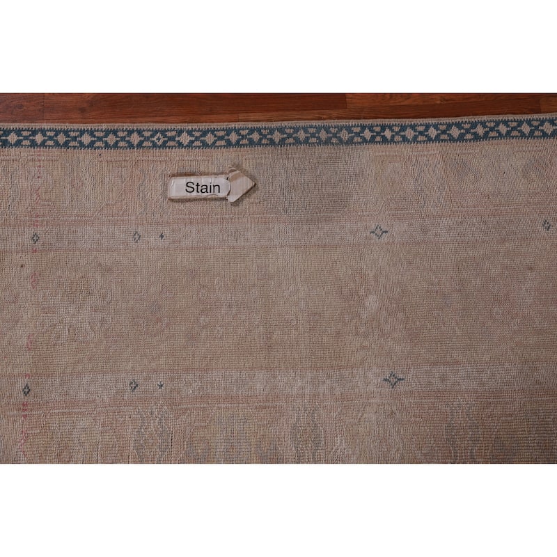Hand Knotted Oriental 100% Wool Carpet Transitional Geometric Peach Oushak Runner Rug - 13' 8'' X 2' 4''