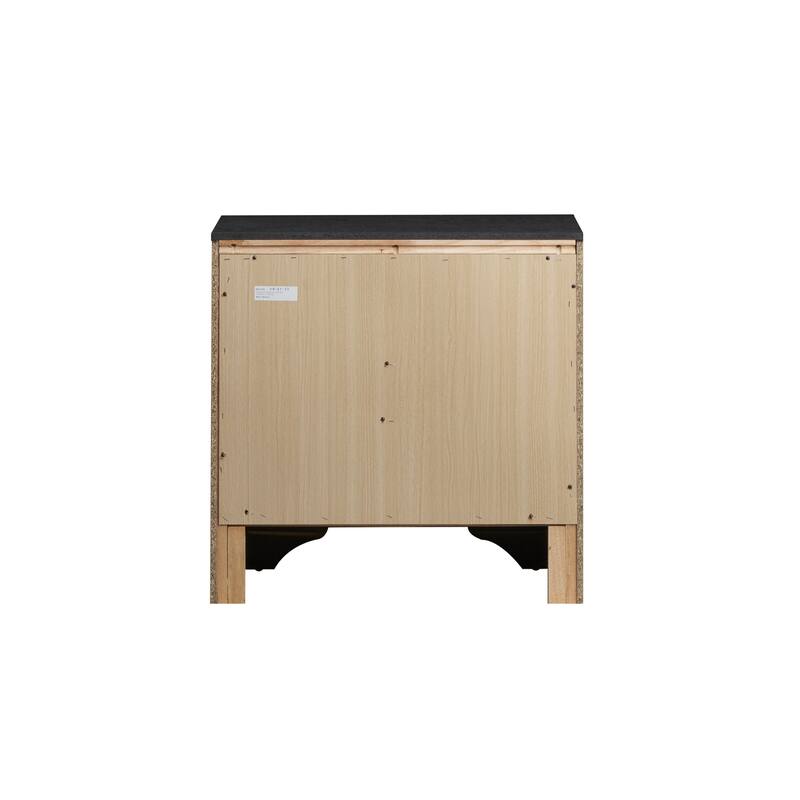 Black Laminate Nightstand with Silver Trim and Nickel Handles