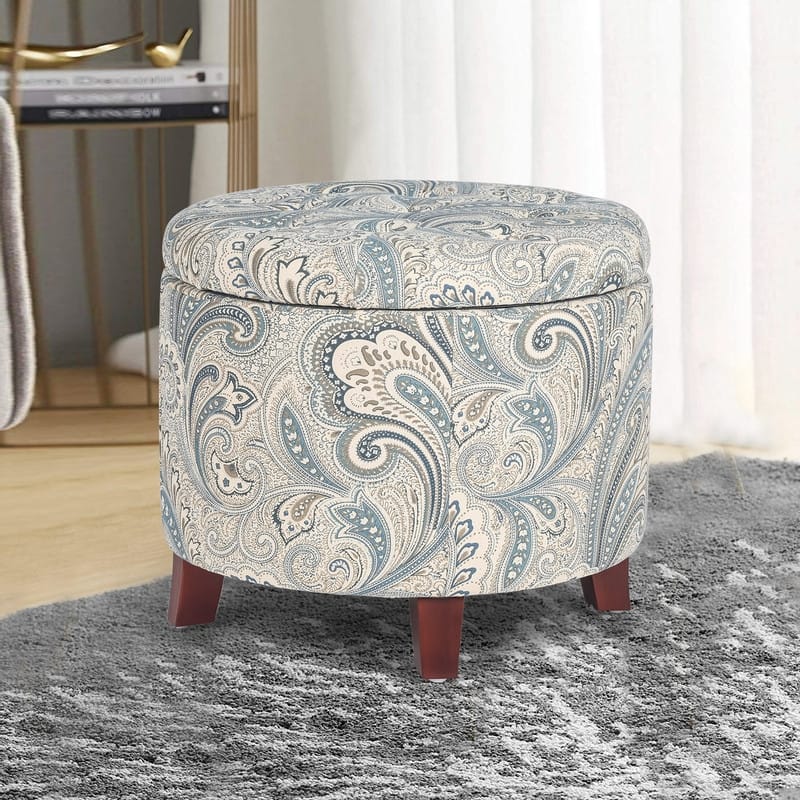 Adeco 20" Tufted Round Ottoman with Storage