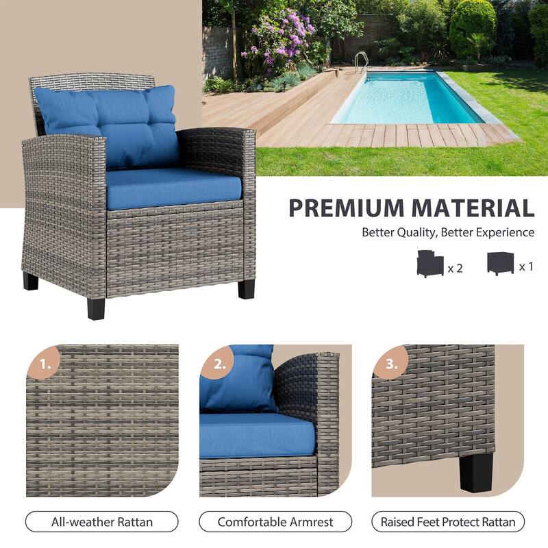 Futzca 3 Piece Patio Furniture Set with Glass Table