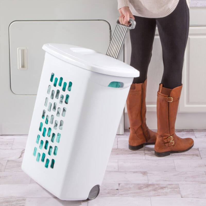 Sterilite Laundry Hamper Flip Top Lid Retractable Pull Handle Wheels, (3 Pack) - N/A