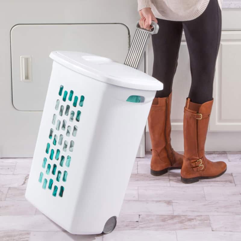 Sterilite White Laundry Hamper With Lift-Top, Wheels, And Pull Handle, 18 Pack - 18 Pack