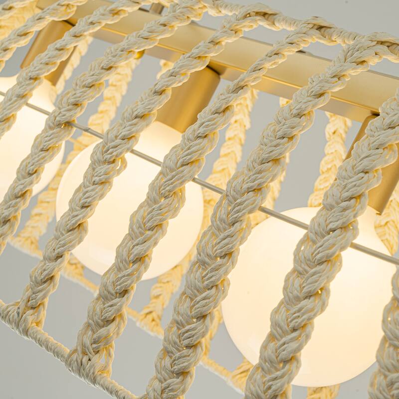 Roka 4-Light Rattan Linear Pendant, Coastal Boho - Handwoven - 38" Wide